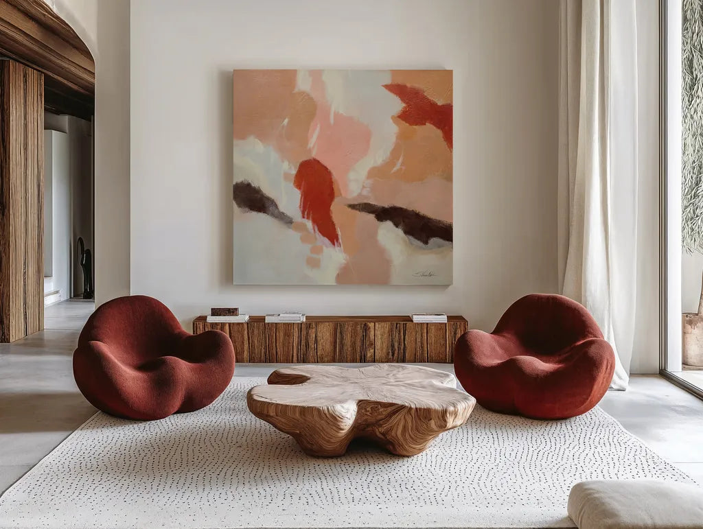 African Steps by Silvia Vassileva. Shown as extra-large giant wall art in a modern living room. Available as an archival giclee rolled canvas, fine art paper, or poster print. SKU 82438a.