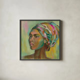 African Woman II by Silvia Vassileva. Shown in a sleek black glass frame for a contemporary gallery look. Available as an archival giclee rolled canvas, fine art paper, or poster print. SKU 64161a.