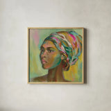 African Woman II by Silvia Vassileva. Shown in a natural wood glass frame for a timeless modern aesthetic. Available as an archival giclee rolled canvas, fine art paper, or poster print. SKU 64161a.