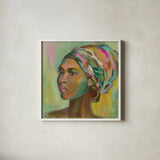 African Woman II by Silvia Vassileva. Shown in a crisp white glass frame for a clean and minimalist style. Available as an archival giclee rolled canvas, fine art paper, or poster print. SKU 64161a.