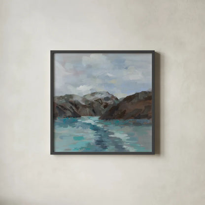 Alaska Passage by Silvia Vassileva. Shown in a sleek black glass frame for a contemporary gallery look. Available as an archival giclee rolled canvas, fine art paper, or poster print. SKU 96737a.