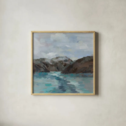 Alaska Passage by Silvia Vassileva. Shown in a natural wood glass frame for a timeless modern aesthetic. Available as an archival giclee rolled canvas, fine art paper, or poster print. SKU 96737a.