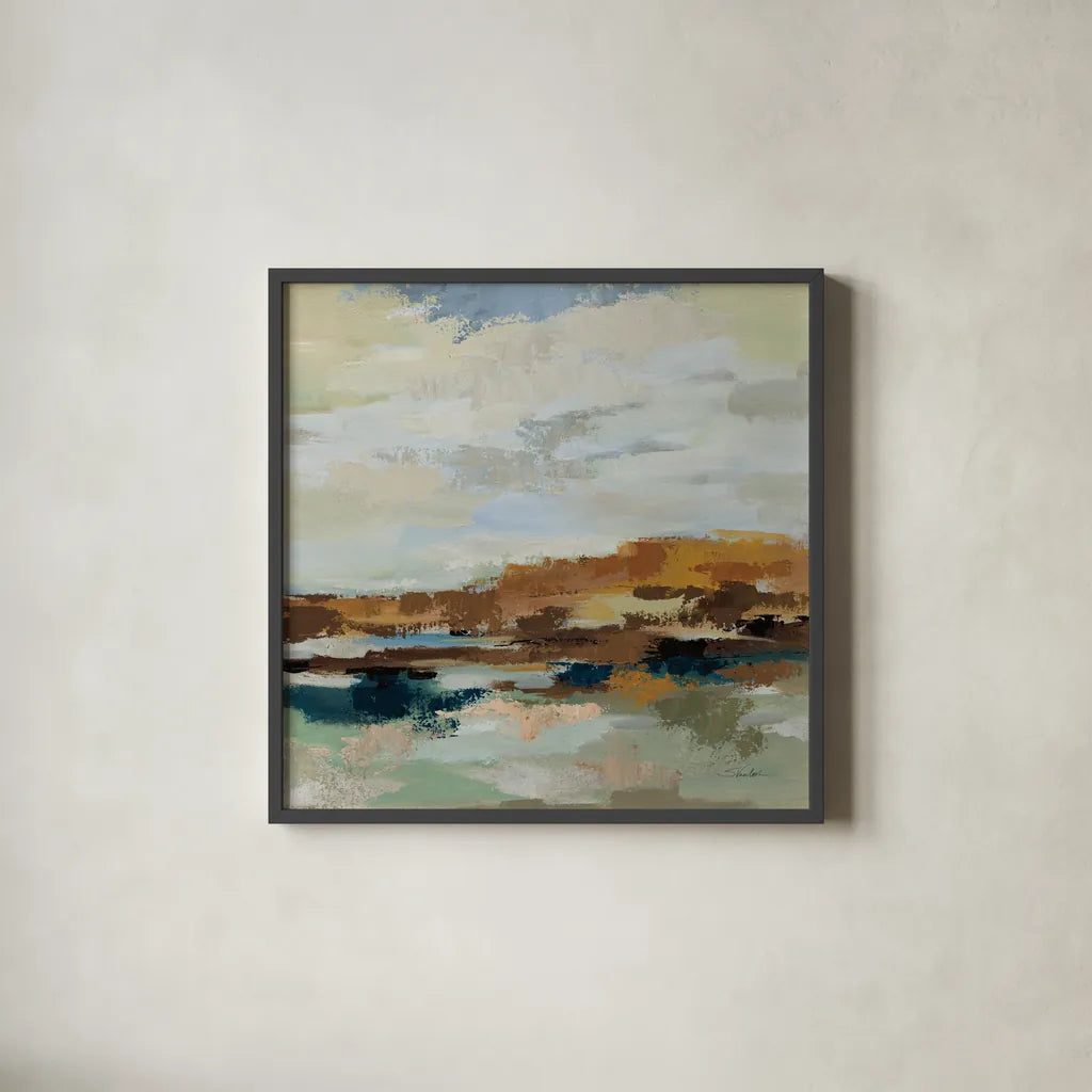 American West II by Silvia Vassileva. Shown in a sleek black glass frame for a contemporary gallery look. Available as an archival giclee rolled canvas, fine art paper, or poster print. SKU 97917a.