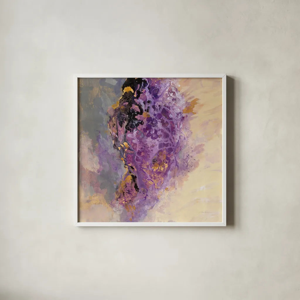 Amethyst by Silvia Vassileva. Shown in a crisp white glass frame for a clean and minimalist style. Available as an archival giclee rolled canvas, fine art paper, or poster print. SKU 65599a.