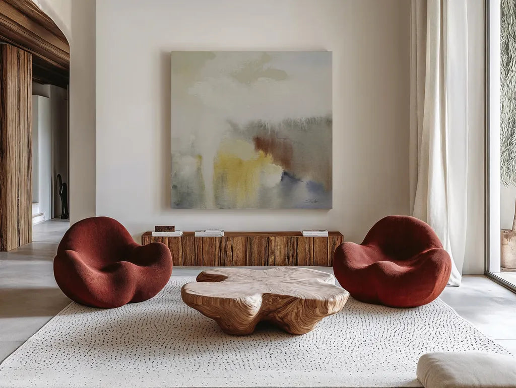 Ancient Ruins II by Silvia Vassileva. Shown as extra-large giant wall art in a modern living room. Available as an archival giclee rolled canvas, fine art paper, or poster print. SKU 87417a.