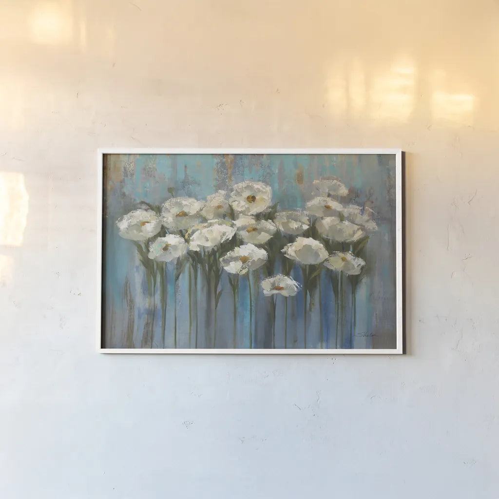 Anemones by the Lake by Silvia Vassileva. shown as a paper print in a white frame. Available as a archival giclee rolled canvas, fine art paper, or poster print. SKU 1117i.