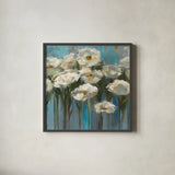 Anemones by the Lake Crop by Silvia Vassileva. Shown in a sleek black glass frame for a contemporary gallery look. Available as an archival giclee rolled canvas, fine art paper, or poster print. SKU 1033a.