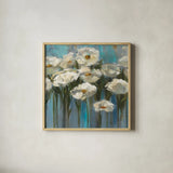 Anemones by the Lake Crop by Silvia Vassileva. Shown in a natural wood glass frame for a timeless modern aesthetic. Available as an archival giclee rolled canvas, fine art paper, or poster print. SKU 1033a.