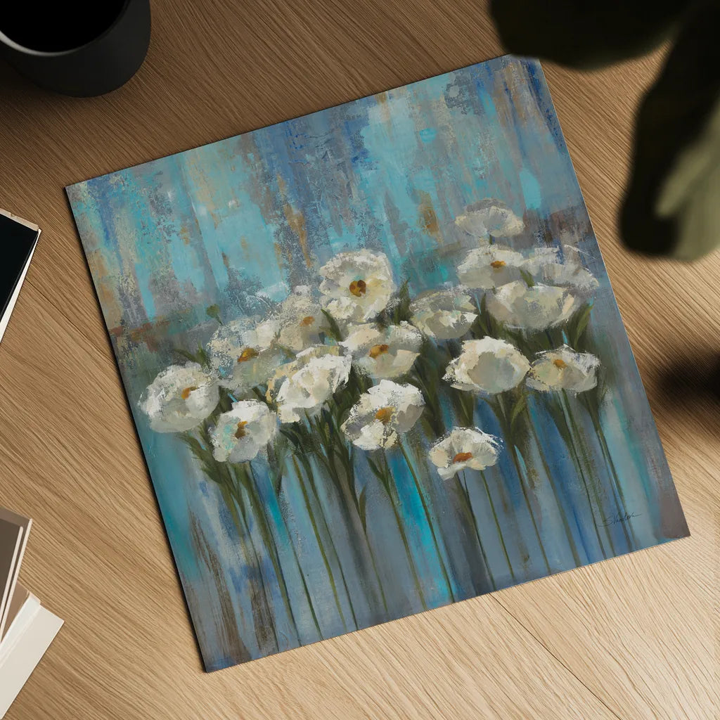Anemones by the Lake Square by Silvia Vassileva. Shown as a detailed flat fine art print, highlighting archival giclee quality. Available as an archival giclee rolled canvas, fine art paper, or poster print. SKU 97637a.
