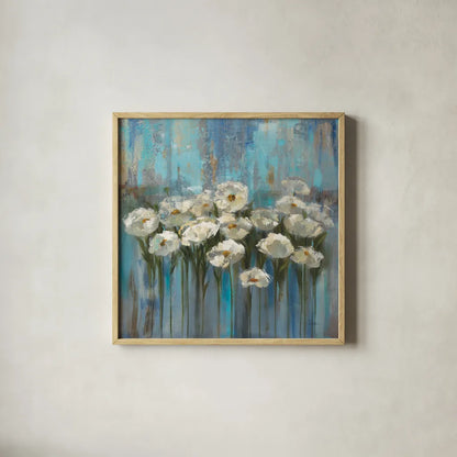Anemones by the Lake Square by Silvia Vassileva. Shown in a natural wood glass frame for a timeless modern aesthetic. Available as an archival giclee rolled canvas, fine art paper, or poster print. SKU 97637a.