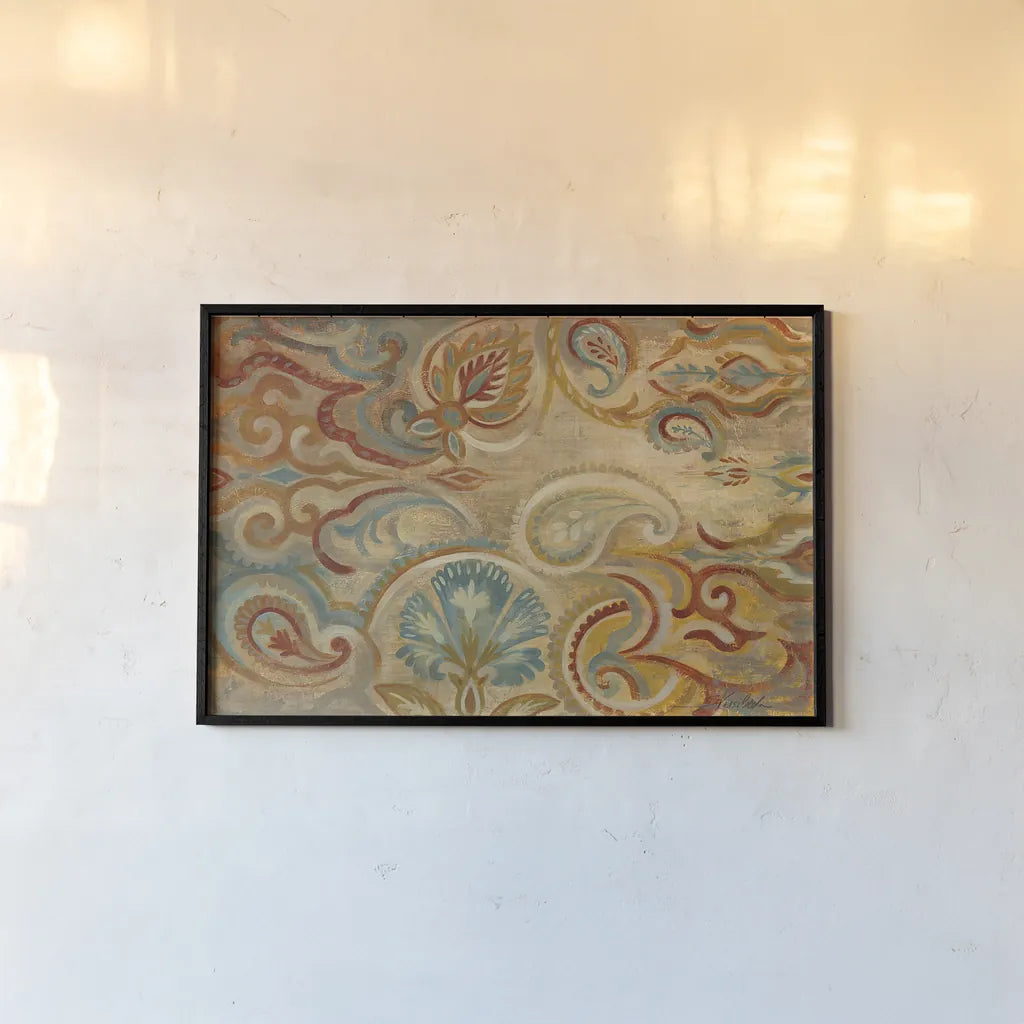 Antique Paisley by Silvia Vassileva. shown as a paper print in a black flame. Available as a archival giclee rolled canvas, fine art paper, or poster print. SKU 23756i.