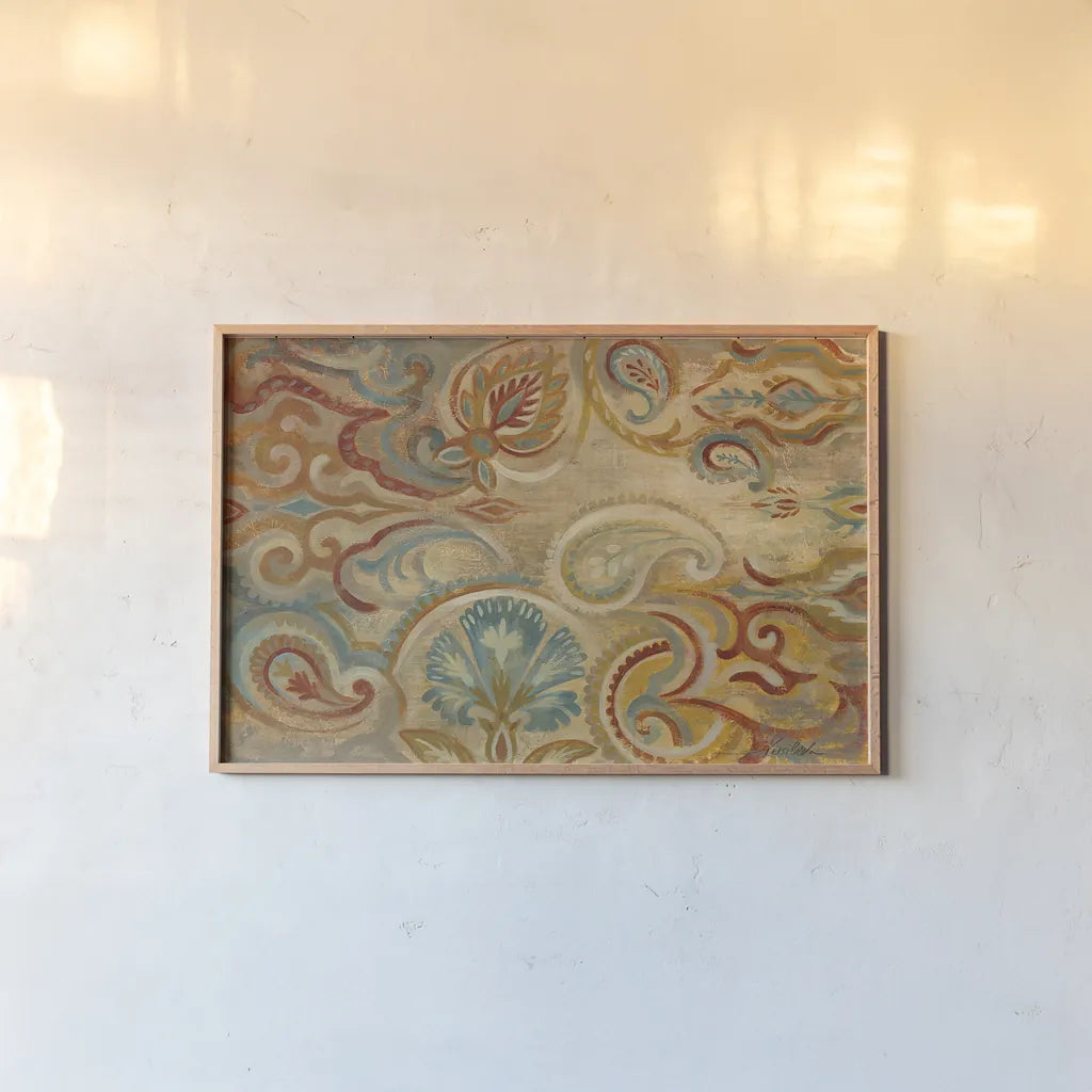 Antique Paisley by Silvia Vassileva. shown as a paper print in a natural frame. Available as a archival giclee rolled canvas, fine art paper, or poster print. SKU 23756i.