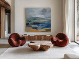 April Mountain River I by Silvia Vassileva. Shown as extra-large giant wall art in a modern living room. Available as an archival giclee rolled canvas, fine art paper, or poster print. SKU 85385a.