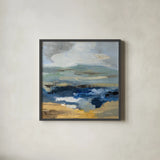April Mountain River II by Silvia Vassileva. Shown in a sleek black glass frame for a contemporary gallery look. Available as an archival giclee rolled canvas, fine art paper, or poster print. SKU 85386a.