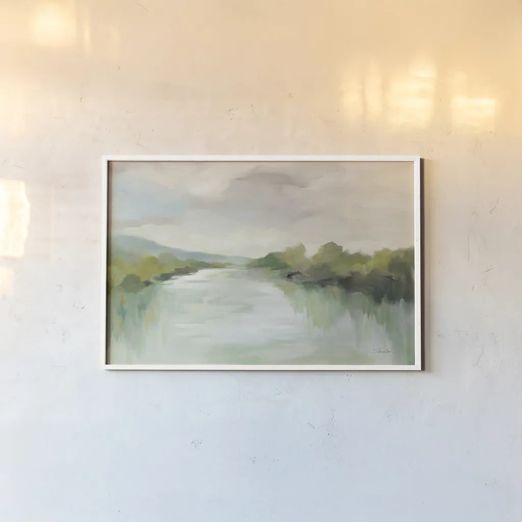 April River Light by Silvia Vassileva. shown as a paper print in a white frame. Available as a archival giclee rolled canvas, fine art paper, or poster print. SKU 77382i.