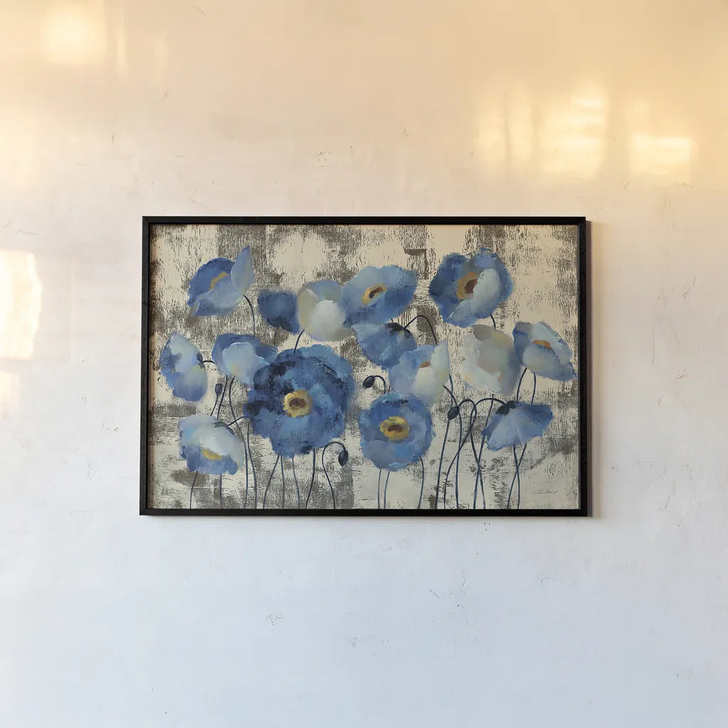 Aquamarine Floral by Silvia Vassileva. shown as a paper print in a black flame. Available as a archival giclee rolled canvas, fine art paper, or poster print. SKU 7164i.