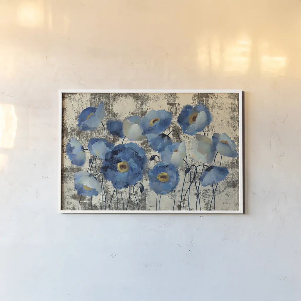 Aquamarine Floral by Silvia Vassileva. shown as a paper print in a white frame. Available as a archival giclee rolled canvas, fine art paper, or poster print. SKU 7164i.