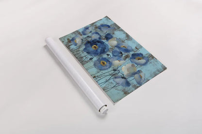 Aquamarine Floral on Blue by Silvia Vassileva. shown as a rolled paper print. Available as archival giclee rolled canvas, fine art paper, or poster print. SKU 22763i.