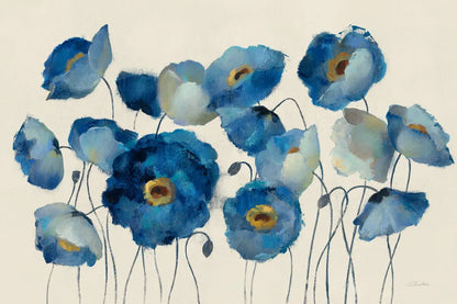 Aquamarine Floral on Cream by Silvia Vassileva. SKU 46688i. Archival Giclee Fine art print for wall decor.