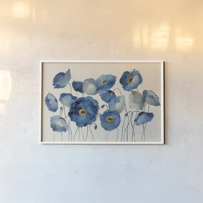 Aquamarine Floral on Cream by Silvia Vassileva. shown as a paper print in a white frame. Available as a archival giclee rolled canvas, fine art paper, or poster print. SKU 46688i.