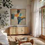 Aqueduct by Silvia Vassileva. Shown in a natural wood frame in a cozy modern living room. Available as an archival giclee rolled canvas, fine art paper, or poster print. SKU 79891a.