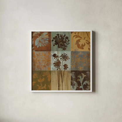Arts and Crafts Tiles I by Silvia Vassileva. Shown in a crisp white glass frame for a clean and minimalist style. Available as an archival giclee rolled canvas, fine art paper, or poster print. SKU 6522a.
