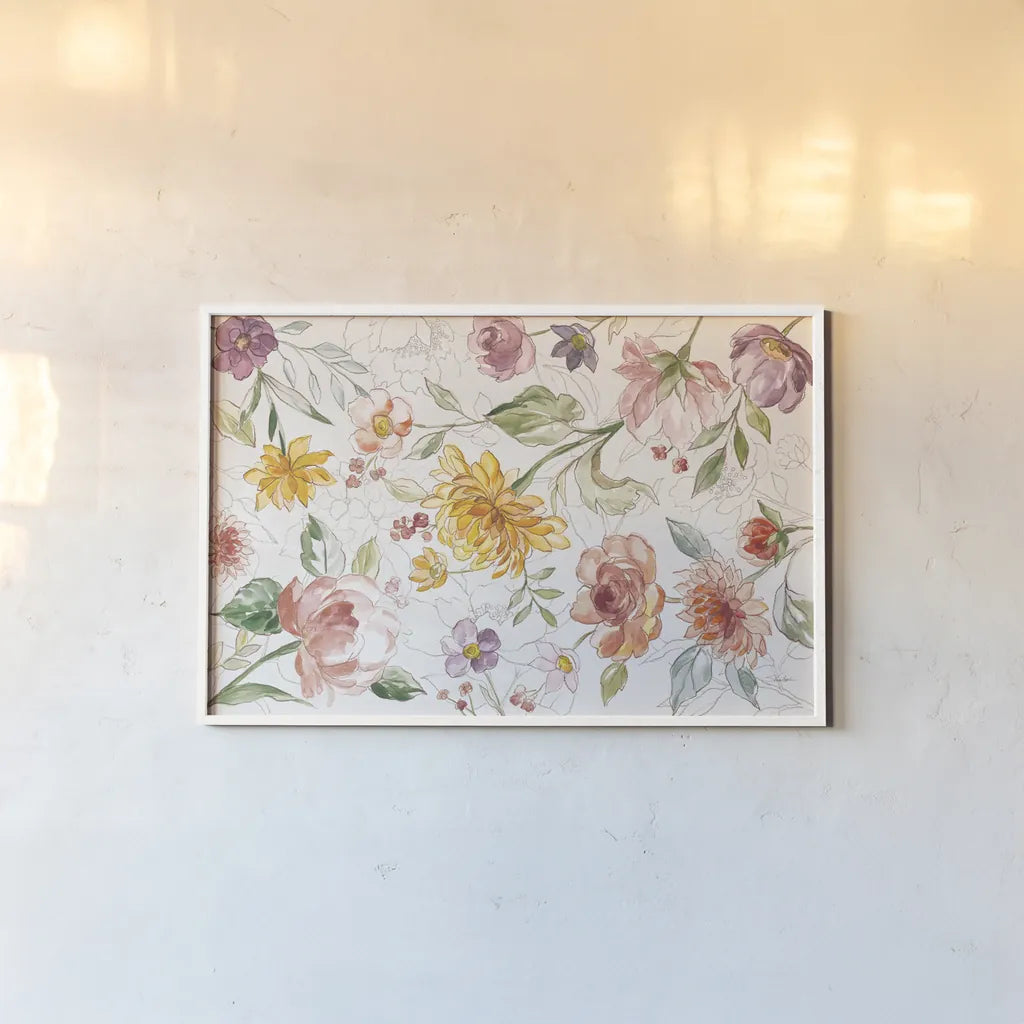 August Blooms IV by Silvia Vassileva. shown as a paper print in a white frame. Available as a archival giclee rolled canvas, fine art paper, or poster print. SKU 76229i.