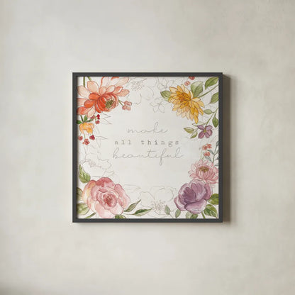 August Blooms IX by Silvia Vassileva. Shown in a sleek black glass frame for a contemporary gallery look. Available as an archival giclee rolled canvas, fine art paper, or poster print. SKU 76234a.