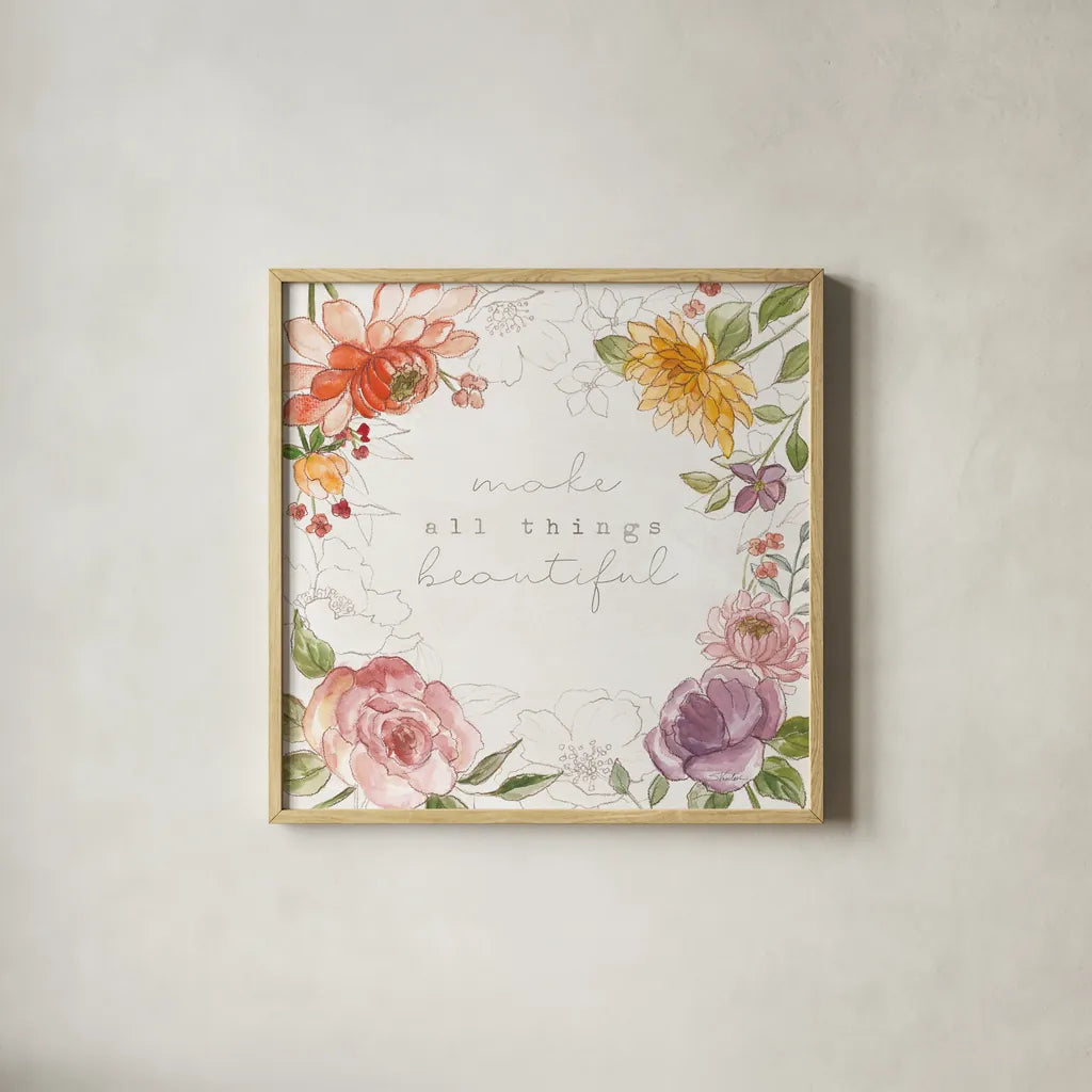 August Blooms IX by Silvia Vassileva. Shown in a natural wood glass frame for a timeless modern aesthetic. Available as an archival giclee rolled canvas, fine art paper, or poster print. SKU 76234a.