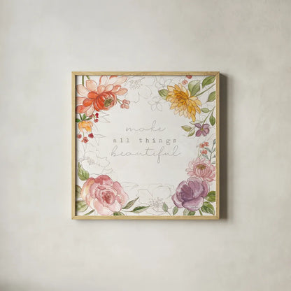 August Blooms IX by Silvia Vassileva. Shown in a natural wood glass frame for a timeless modern aesthetic. Available as an archival giclee rolled canvas, fine art paper, or poster print. SKU 76234a.