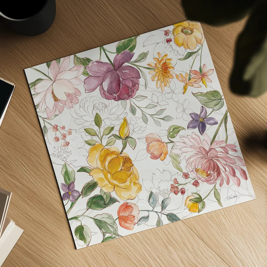 August Blooms VI by Silvia Vassileva. Shown as a detailed flat fine art print, highlighting archival giclee quality. Available as an archival giclee rolled canvas, fine art paper, or poster print. SKU 76231a.