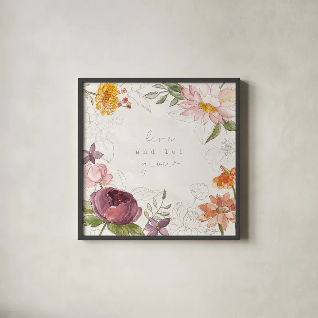 August Blooms VIII by Silvia Vassileva. Shown in a sleek black glass frame for a contemporary gallery look. Available as an archival giclee rolled canvas, fine art paper, or poster print. SKU 76233a.