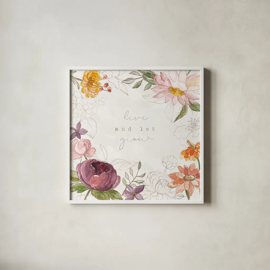 August Blooms VIII by Silvia Vassileva. Shown in a crisp white glass frame for a clean and minimalist style. Available as an archival giclee rolled canvas, fine art paper, or poster print. SKU 76233a.