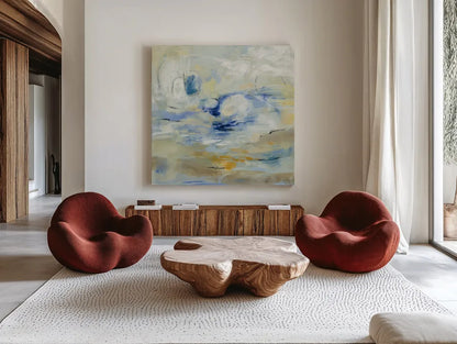 August Morning by Silvia Vassileva. Shown as extra-large giant wall art in a modern living room. Available as an archival giclee rolled canvas, fine art paper, or poster print. SKU 46904a.