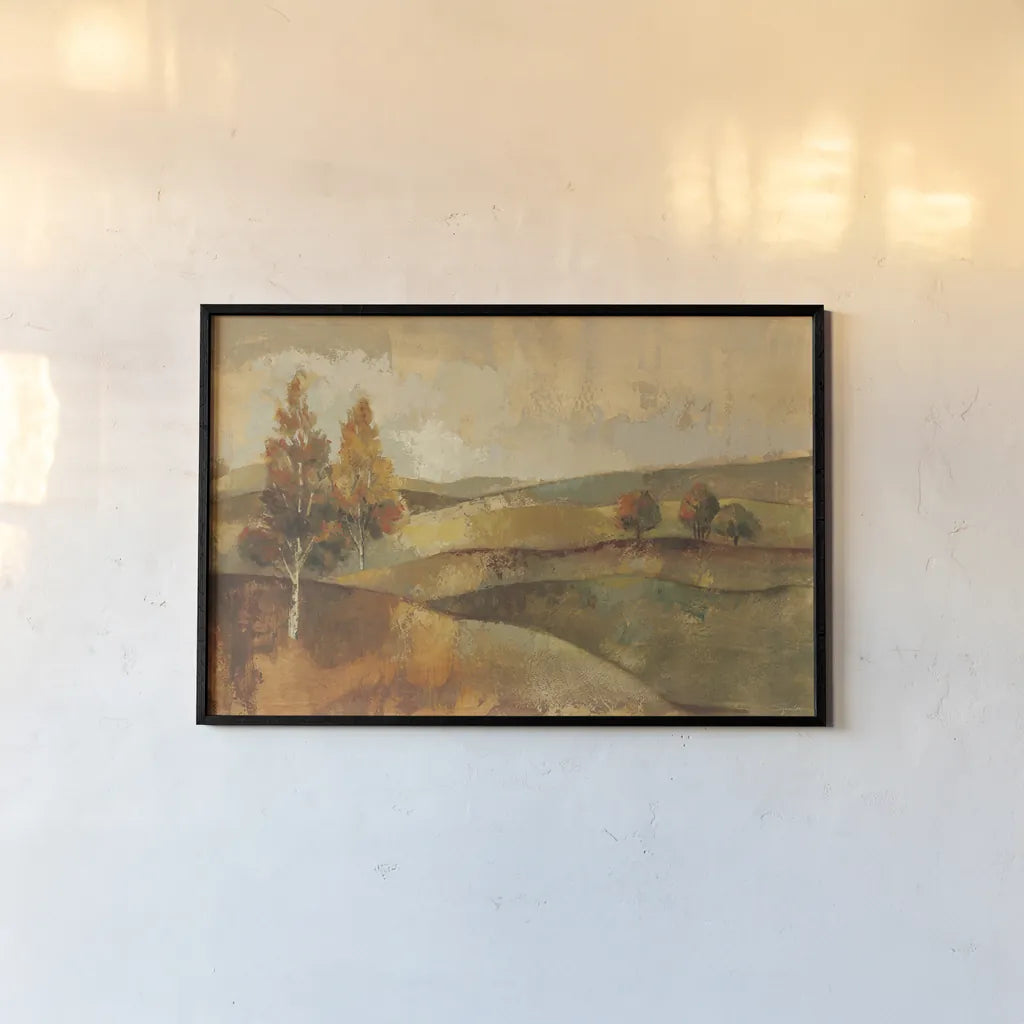 Autumn Hills by Silvia Vassileva. shown as a paper print in a black flame. Available as a archival giclee rolled canvas, fine art paper, or poster print. SKU 3974i.