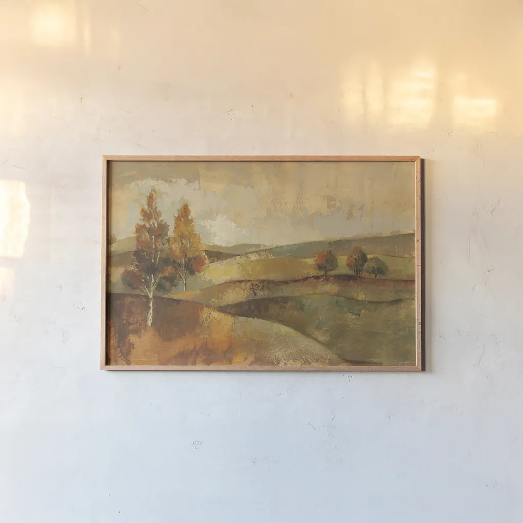 Autumn Hills by Silvia Vassileva. shown as a paper print in a natural frame. Available as a archival giclee rolled canvas, fine art paper, or poster print. SKU 3974i.