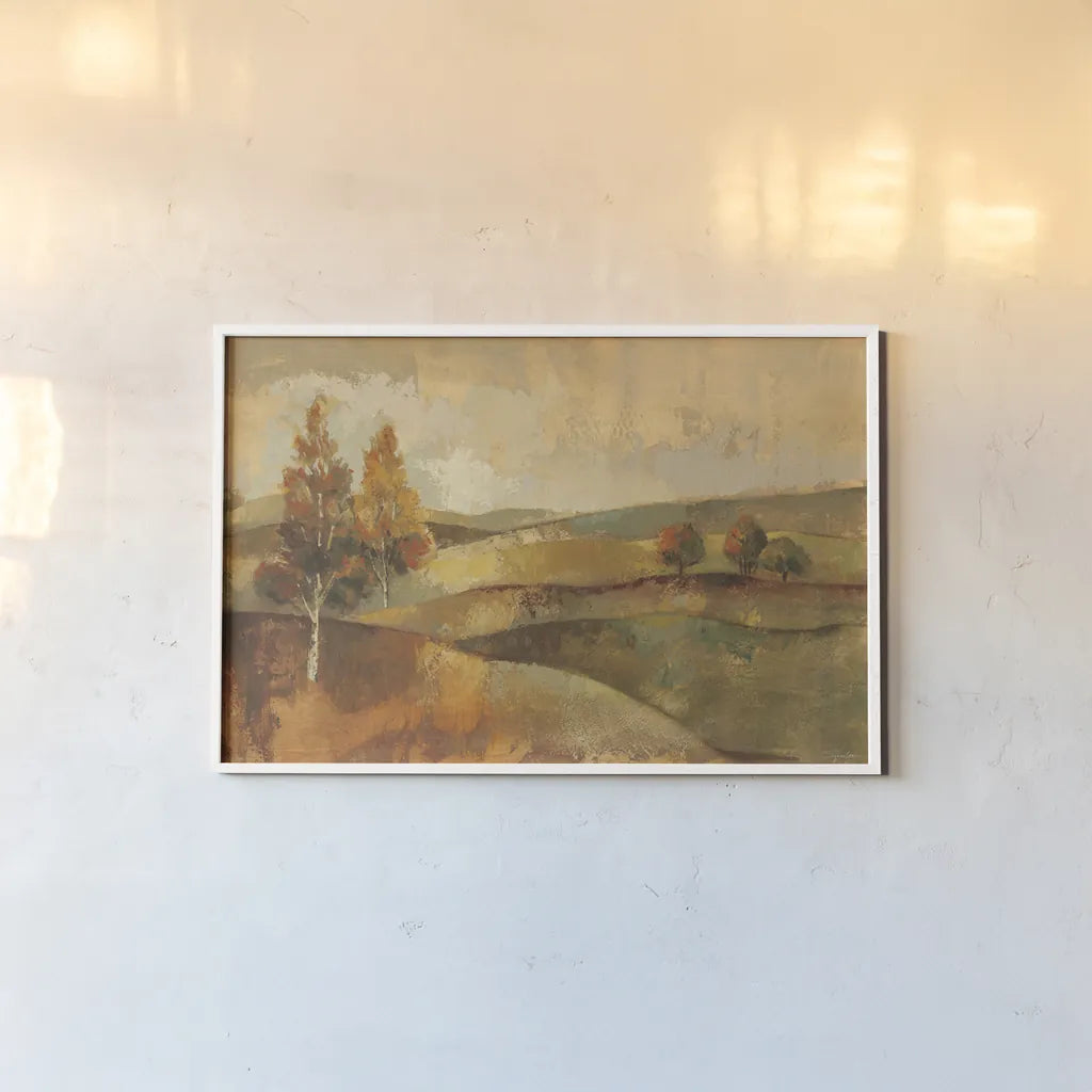 Autumn Hills by Silvia Vassileva. shown as a paper print in a white frame. Available as a archival giclee rolled canvas, fine art paper, or poster print. SKU 3974i.