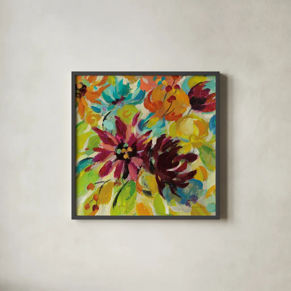 Autumn Joy III by Silvia Vassileva. Shown in a sleek black glass frame for a contemporary gallery look. Available as an archival giclee rolled canvas, fine art paper, or poster print. SKU 29244a.