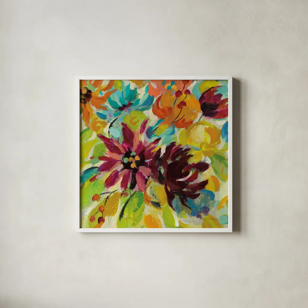 Autumn Joy III by Silvia Vassileva. Shown in a crisp white glass frame for a clean and minimalist style. Available as an archival giclee rolled canvas, fine art paper, or poster print. SKU 29244a.