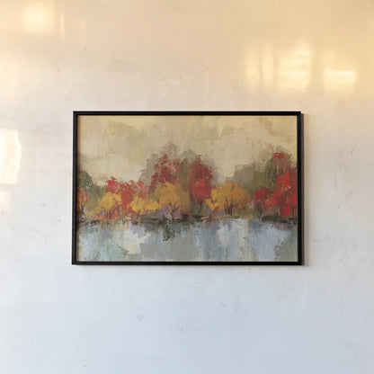 Autumn River Reflection by Silvia Vassileva. shown as a paper print in a black flame. Available as a archival giclee rolled canvas, fine art paper, or poster print. SKU 58439i.