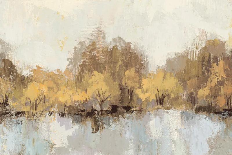 Autumn River Reflection Gold by Silvia Vassileva. SKU 62631i. Archival Giclee Fine art print for wall decor.