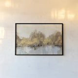 Autumn River Reflection Gold by Silvia Vassileva. shown as a paper print in a black flame. Available as a archival giclee rolled canvas, fine art paper, or poster print. SKU 62631i.