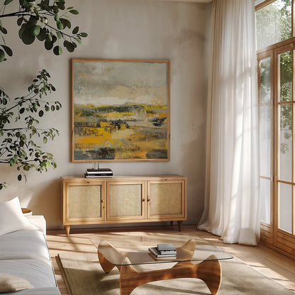 Before the Spring I by Silvia Vassileva. Shown in a natural wood frame in a cozy modern living room. Available as an archival giclee rolled canvas, fine art paper, or poster print. SKU 85627a.