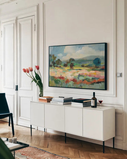 Before the Summer Rain by Silvia Vassileva. shown as a framed stretched canvas in a living room above a console. Available as a archival giclee rolled canvas, fine art paper, or poster print. SKU 80848i.