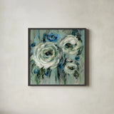 Big Sage Flowers by Silvia Vassileva. Shown in a sleek black glass frame for a contemporary gallery look. Available as an archival giclee rolled canvas, fine art paper, or poster print. SKU 48489a.
