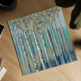 Birches at Dawn by Silvia Vassileva. Shown as a detailed flat fine art print, highlighting archival giclee quality. Available as an archival giclee rolled canvas, fine art paper, or poster print. SKU 17591a.