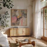 Birds Song by Silvia Vassileva. Shown in a natural wood frame in a cozy modern living room. Available as an archival giclee rolled canvas, fine art paper, or poster print. SKU 104248a.