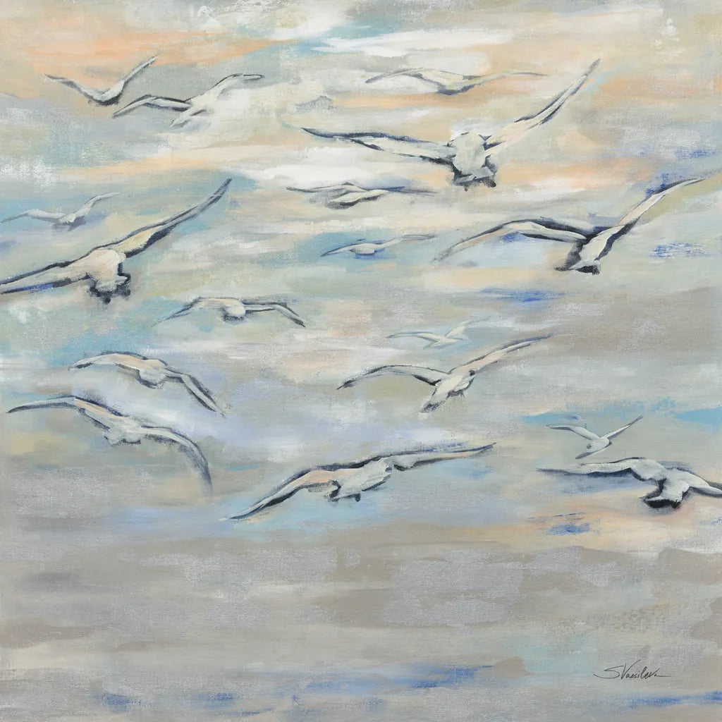 Birds and Wispy Clouds by Silvia Vassileva. SKU 100774a. Archival Giclee Fine art print for wall decor.