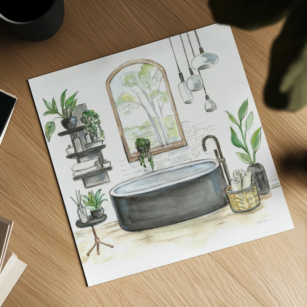 Black Bathtub I by Silvia Vassileva. Shown as a detailed flat fine art print, highlighting archival giclee quality. Available as an archival giclee rolled canvas, fine art paper, or poster print. SKU 63287a.