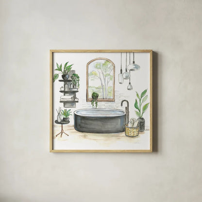 Black Bathtub I by Silvia Vassileva. Shown in a natural wood glass frame for a timeless modern aesthetic. Available as an archival giclee rolled canvas, fine art paper, or poster print. SKU 63287a.